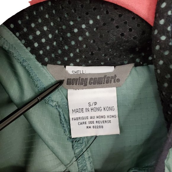 Moving Comfort Green & Grey Windbreaker w/ Hidden Hoodie Size Small - Picture 7 of 13
